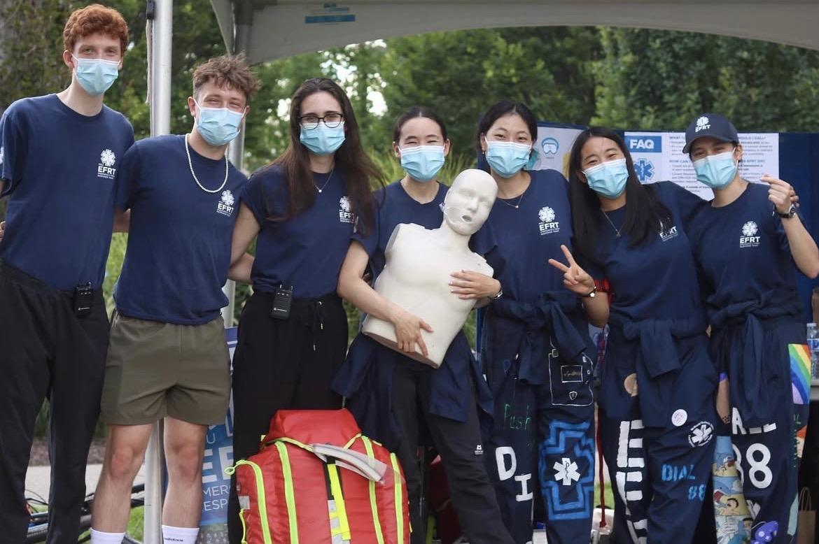 Team photo at public relations booth